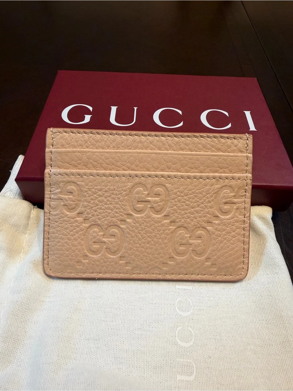 New Authentic Gucci GG Jumbo Logo Card Case Walllet Pink Leather